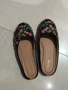 Kiana Black Embroidered Bellies Size UK4