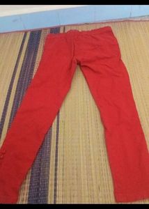 Vibrant Red Slim Fit Pants