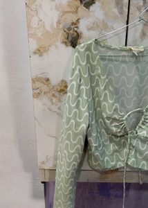 Sage Green Patterned Tie Front Top