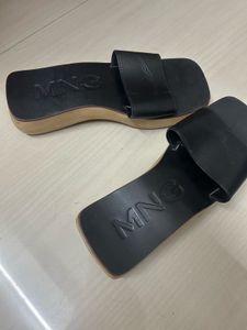 Mango Black Leather Platform Heels