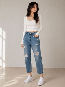 Distressed Blue Denim Jeans