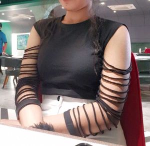 Black Cut-Out Sleeve T-Shirt