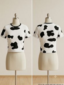 Cute Cow Print Cropped T-Shirt