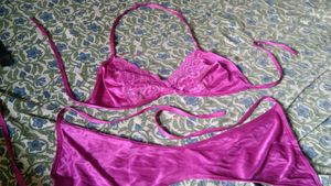 Satin Lace Lingerie Set - Vibrant Pink