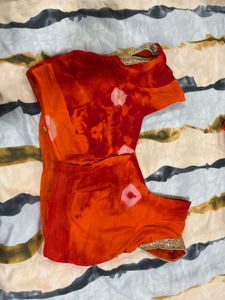 Vibrant Orange &amp; Red Saree with Blouse