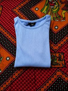 Light Blue Ribbed Long Sleeve Top