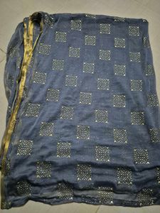 Elegant grey Saree with Gold Print