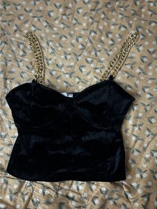 Black Velvet Chain Strap Crop Top