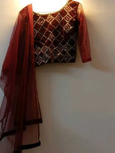 Maroon Velvet Lehenga Choli