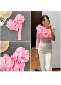 Chic Pink Ruffle One-Shoulder Top