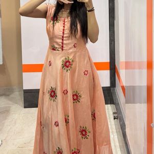 Peach Embroidered silk Kurta