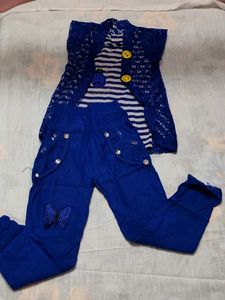 Girls Blue Striped Top, Jacket &amp; Pants Set
