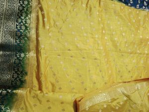 Beautiful Golden And Blue Combination Silk Saree