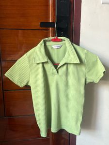 Lime Green Ribbed Polo T-Shirt