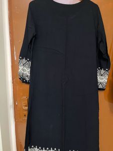 Black Kurta With White Pattern And Gold Outline