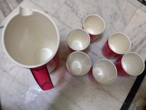 Red jug and 6 glass Set