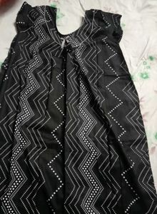 Stylish Black Nightgown with White Print