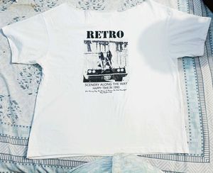 White Retro Off-Shoulder Graphic Top 🤍