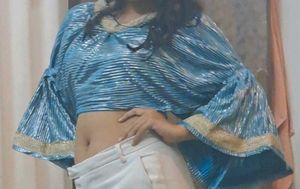 Stylish Blue Metallic Crop Top