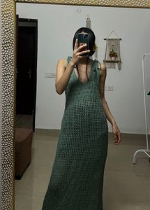 Stappy Openwork Sea Green Sheer Crochet Maxi Dress