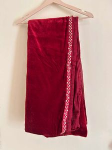 Red Velvet Embroidered Saree with blouse piece