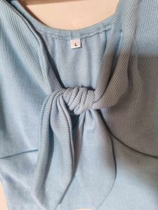 Light Blue Tie-Front Crop Top
