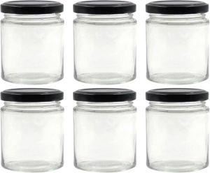 Set of 6 Glass Jars with Black Lids