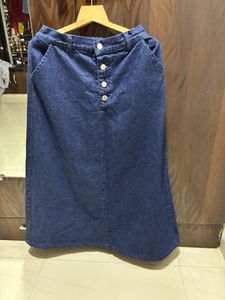 Denim Maxi Skirt with Button Front