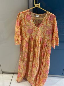 Yellow Floral Print Midi Dress