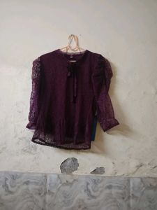 Burgundy Lace Top with Bow Detail