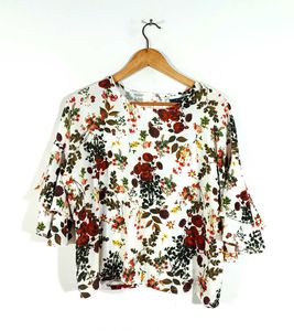 AJIO Floral Ruffle Sleeve Top