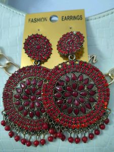 Red Antique  Chandbali Earrings | Party &amp; Festive