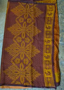 Elegant Brown &amp; Yellow Floral Saree