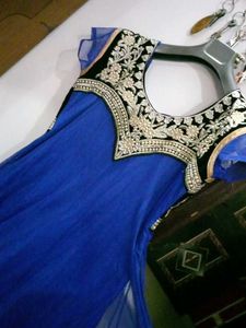 Elegant Blue &amp; Gold Anarkali Dress