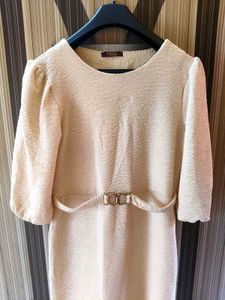 Cream Textured Puff Sleeve Dress