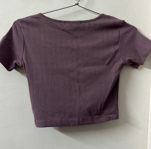 Purple Ribbed Square Neck Crop Top