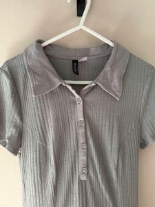 H&amp;M Grey Ribbed Collared Dress