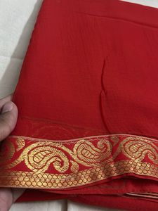 Red Saree with Golden Border