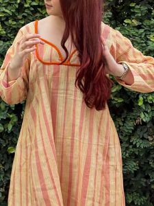 Orange Striped Kurta and Palazzo Set- Fixed price
