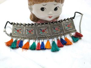 Navratri Boho Necklace - Multi color, oxidised