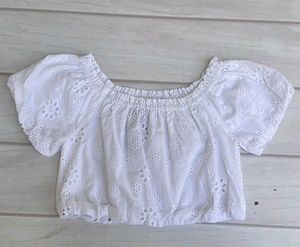Chic White Off-Shoulder Eyelet Crop Top
