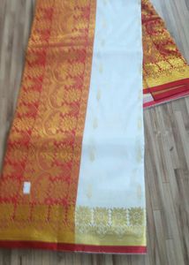 Elegant White &amp; Gold Kanjivaram Silk Saree