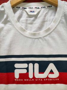 FILA White T-Shirt with Red and Blue Stripe