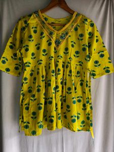 Yellow Printed Kurta
