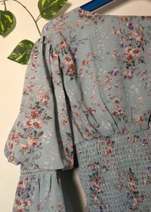 Blue Floral Smocked Peplum Top