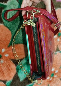 Red Baugette Shimmering Stylish Party Wear Sling Bags