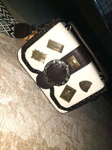 Chic White & Brown Crossbody good quality  Bag