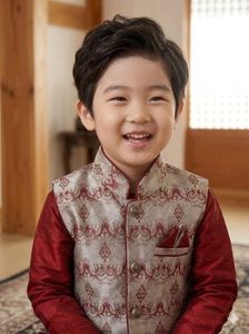 Boys' Festive red Kurta Set with nehru jacket