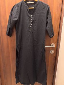 Solid Black Cotton Kurta