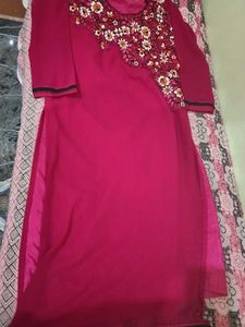 Beautifully Embroidered Magenta Kurta